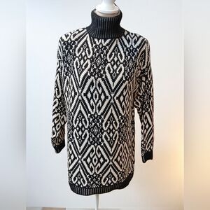 Vtg Retro Ski Lodge Nordic Long Geometric Sweater Medium Tunic Delia McKain